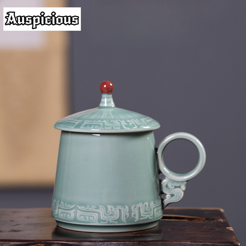 Celadon Ceramic Cup - 395ml longquan celadon bronze padrão caneca